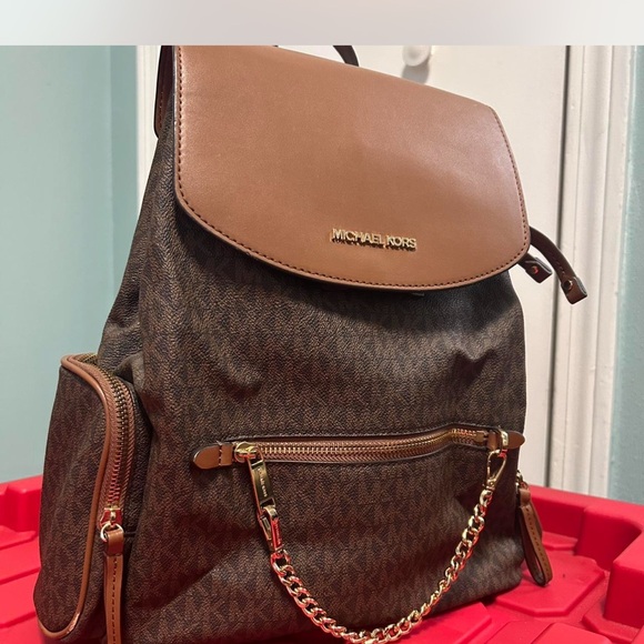 Michael Kors Tan and Brown Backpack with Gold Accents - Picture 1 of 5